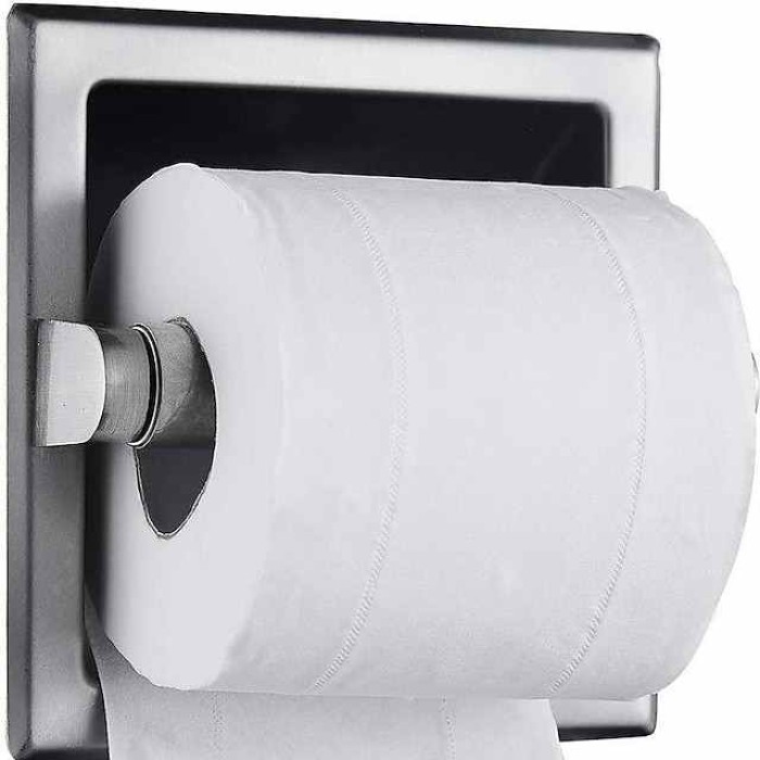 Toilet Paper Holder,304 Stainless Steel Contemporary Hotel Style Wall Toilet Paper Holder - Recessed Toilet Tissue Holder Includes Rear Mounting Bracket (Chrome/Black)