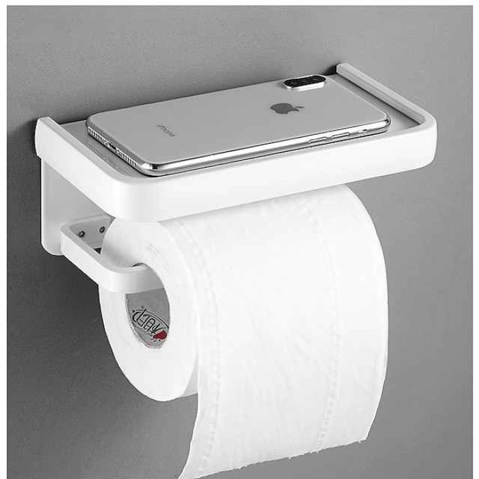 Toilet Paper Holder with Shelf Wall Mounted,Aluminum Toilet Paper Roll Holder, Tissue Roll with Mobile Phone Storage