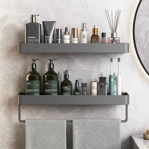 Bathroom Shelves Wall Mounted Gun Grey Storage Organizer Rack Bathroom Kitchen Bathroom Hardware Pendant Bathroom Shelf Space Aluminum Shower Rack Corner Shelf Square Bath Shower Shelf