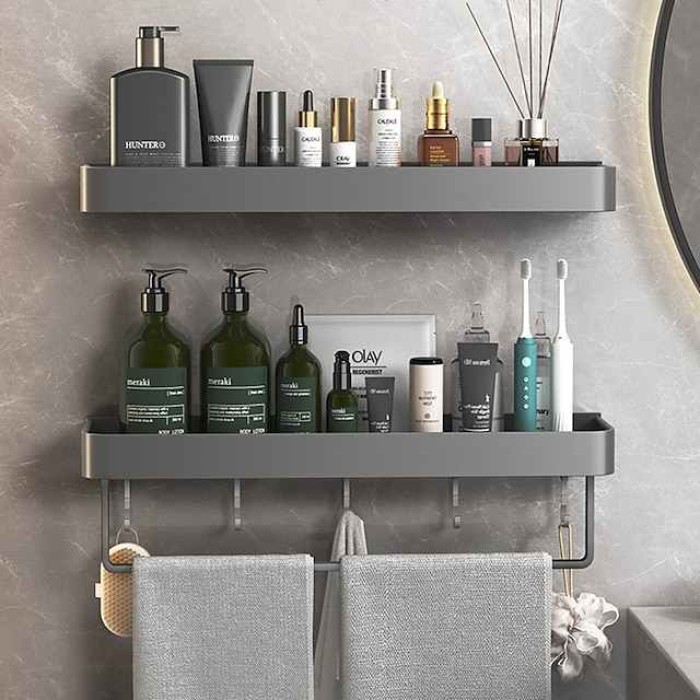 Bathroom Shelves Wall Mounted Gun Grey Storage Organizer Rack Bathroom Kitchen Bathroom Hardware Pendant Bathroom Shelf Space Aluminum Shower Rack Corner Shelf Square Bath Shower Shelf