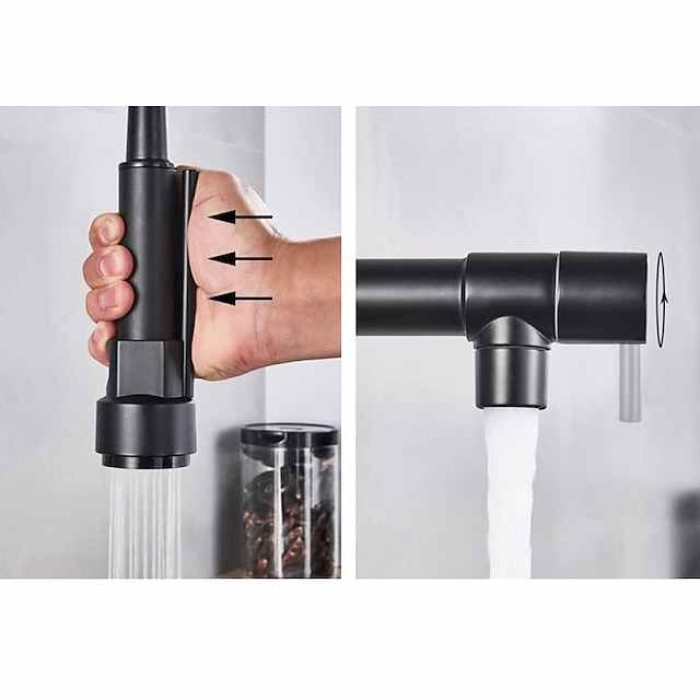 Kitchen Sink Mixer Faucet Pull Down Sprayer, Single Lever Pull Out Taps, 360 ° Swivel Cold Hot Water Brass Tap Golded Chrome Black