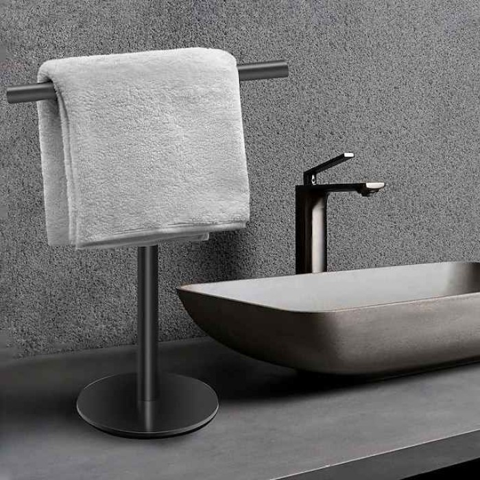 Hand Towel Holder Stand for Bathroom Vanity Countertop Matte Black T-Shape Towel Bar Rack Stand Towel Bar for Bathroom Kitchen