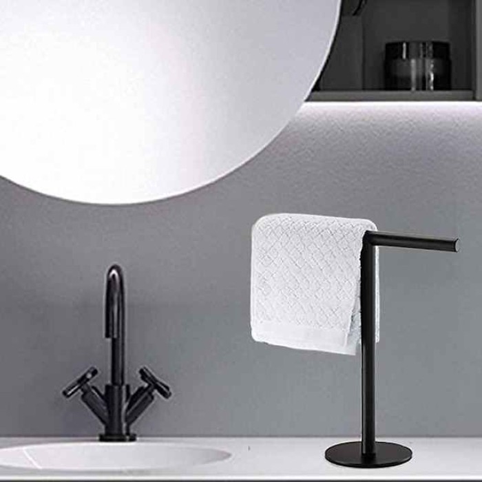 Hand Towel Holder Stand for Bathroom Vanity Countertop Matte Black T-Shape Towel Bar Rack Stand Towel Bar for Bathroom Kitchen