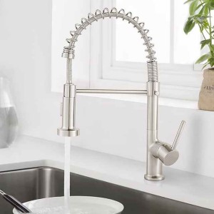 Kitchen Sink Mixer Faucet Pull Down Chrome, 360° Swivel Spring Vessel Taps with 2 Modes, Single Handle Hole Spring Brass Kitchen Faucets