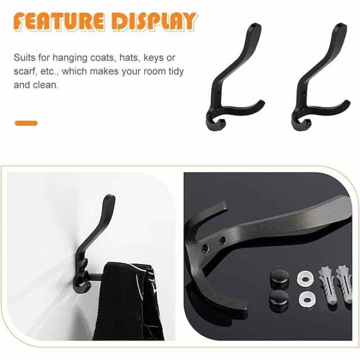 1pc Wall Hooks for Hanging Heavy Duty Black Coat Hooks Towel Hooks Hardware Single Hardware Bathroom Hook Kitchen Hook Aluminum Alloy Headphone Holder Hooks