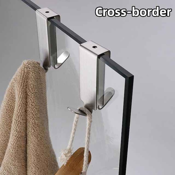 1pc Single/Double Hooks For Glass Shower Door, Over Shower Glass Door Hook 304 Stainless Steel Rack Hooks Towel Hooks Over The Bathroom Glass Wall