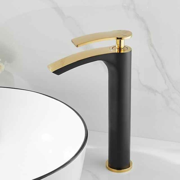 Bathroom Waterfall Sink Faucet, Basin Mixer Taps Tall Short Brass, Deck Mounted Single Handle One Hole Tap with Hot and Cold Hose Vessel Water Tap Washroom