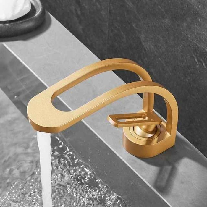 Basin Sink Mixer Taps, Deck Mounted Bathroom Sink Faucet, Brass Sinlge Handle with Hot and Cold Hose, One Hole Vessel Water Tap Chrome Black White Grey