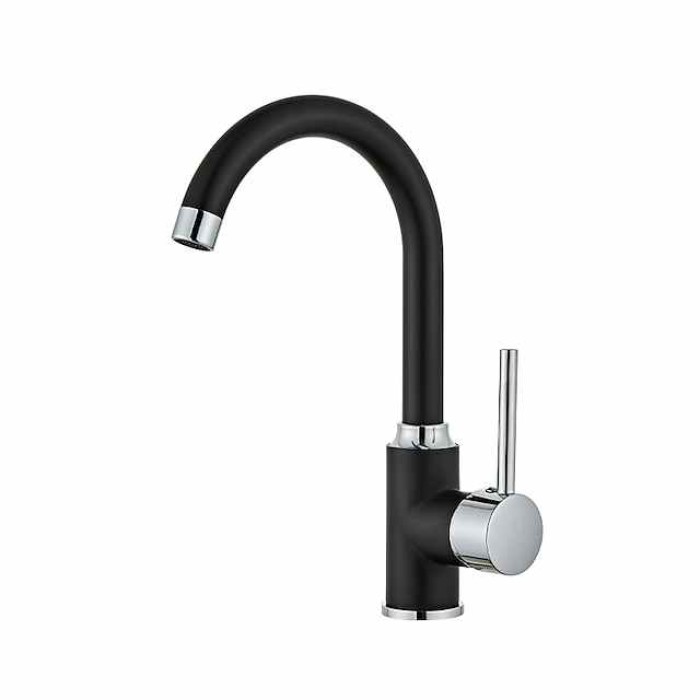 Kitchen Sink Mixer Faucet, Single Handle Vessel Taps with Hot and Cold Hose, Brass Water Taps One Hole Deck Mounted