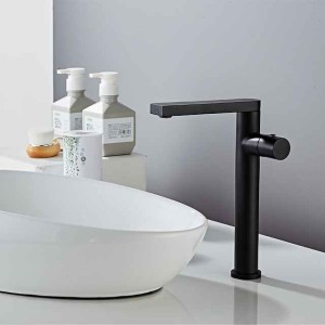 Black Basin Sink Mixer Faucet Brass, Tall Bathroom Taps Single Handle One Hole with Hot and Cold Hose Vessel Water Tap Deck Mounted