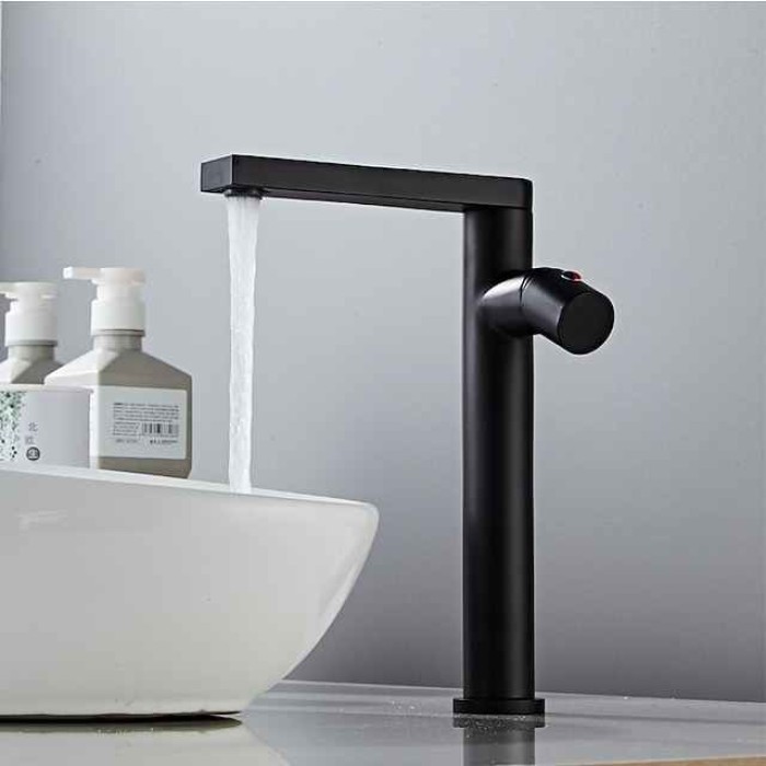 Black Basin Sink Mixer Faucet Brass, Tall Bathroom Taps Single Handle One Hole with Hot and Cold Hose Vessel Water Tap Deck Mounted