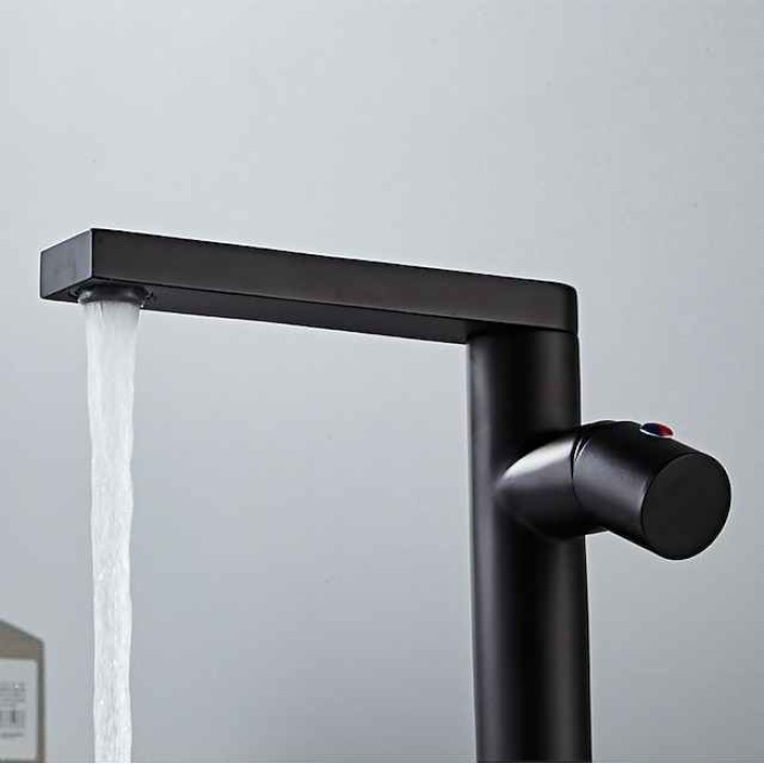 Black Basin Sink Mixer Faucet Brass, Tall Bathroom Taps Single Handle One Hole with Hot and Cold Hose Vessel Water Tap Deck Mounted