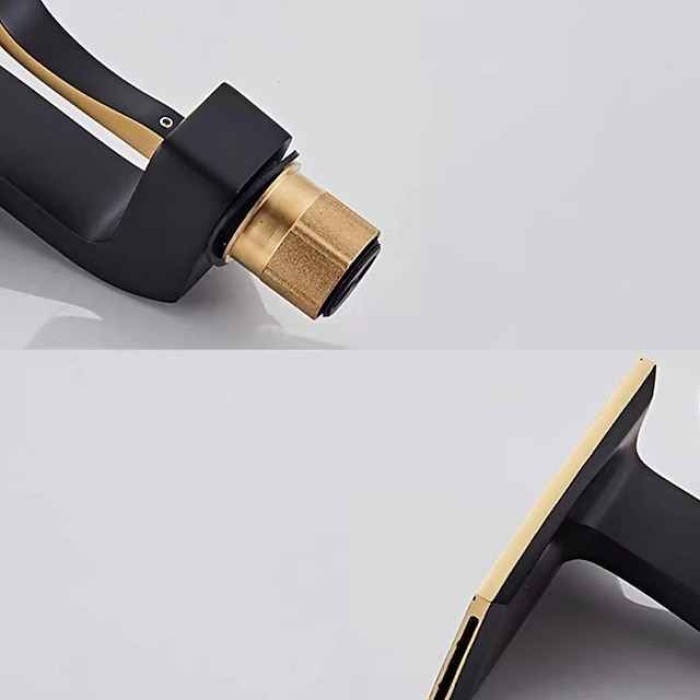 Waterfall Basin Sink Mixer Faucet, Brass Bathroom Taps Single Handle One Hole with Hot and Cold Hose Vessel Water Tap Deck Mounted