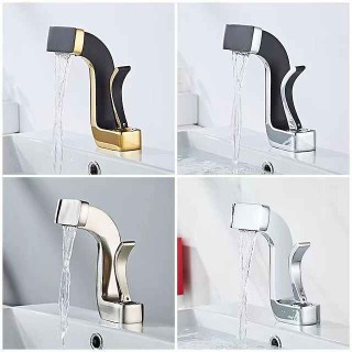 Waterfall Bathroom Sink Mixer Faucet Brass, Basin Taps Single Handle One Hole with Hot and Cold Hose Vessel Water Tap Deck Mounted