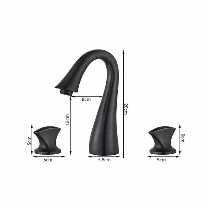 Widespread Bathroom Sink Mixer Faucet, 3 Hole 2 Handle Brass Valve Deck Mounted Basin Taps with Hot and Cold Hose, Vessel Water Tap