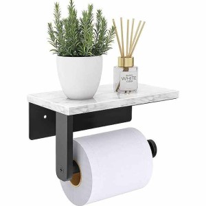 Toilet Paper Holder with Natural Marble Shelf for Bathroom Washroom,Stainless Steel Wall Mounted Tissue Holder Suitable for Mega Roll