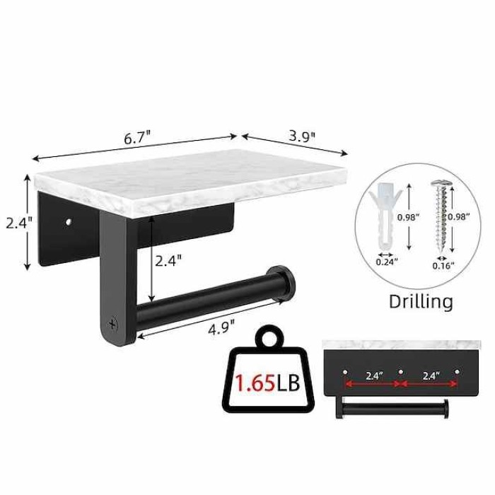 Toilet Paper Holder with Natural Marble Shelf for Bathroom Washroom,Stainless Steel Wall Mounted Tissue Holder Suitable for Mega Roll