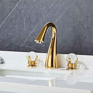 Widespread Bathroom Sink Mixer Faucet, 3 Hole 2 Crystal Handle Traditional Basin Taps Deck Mounted with Hot and Cold Hose, Vessel Water Tap