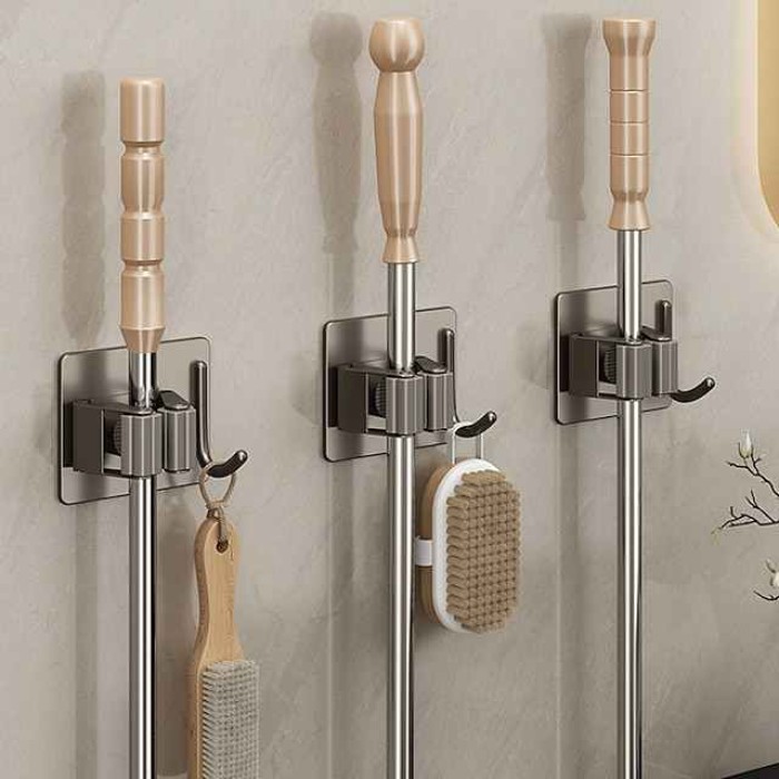 Mop Clip Hook Is Free Of Punching Simple Stainless Steel Broom Storage Fixture Wall-Mounted Mop Rack