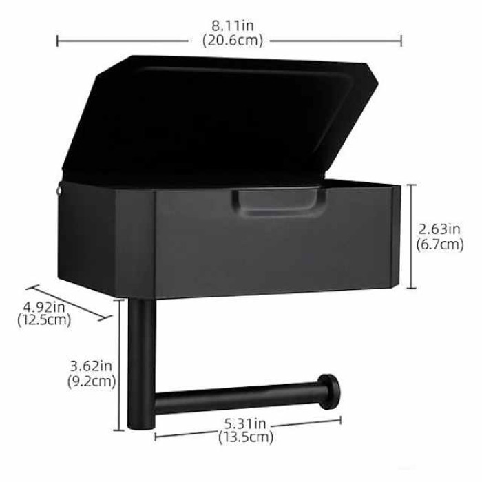 Toilet Paper Holder with Storage and Shelf, Matt Black Bathroom Toilet Paper Holder Wall Mount， Stainless Steel Flushable Wet Wipes Dispenser - Hide Your Wipes from View