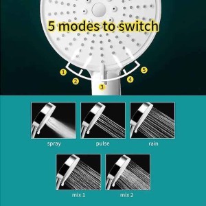 5 Mode Shower Head High Pressure Handheld Spray, with Stop Button Adjustable High-Pressure Water Saving, Shower Bathroom Accessories, Large Panel Electroplating Five-speed Showerhead