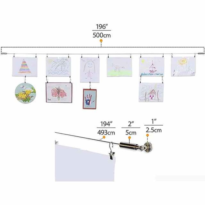 Wallniture Curtain Rod Set for Tapestry Kids Crafts Wall Decor Picture Hanging Kit  Curtain Wire Rod  Stainless Steel Photo Hanging Wire Clothesline Wire Window Curtain Tension Wire (5 Meter)