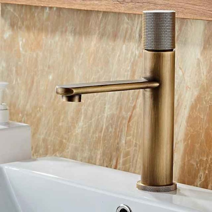 Bathroom Sink Mixer Faucet Single Knob, Vintage Mono Basin Taps Brass Deck Mounted, Monobloc Single Handle One Hole Vessel Water Tap with Hot Cold Water Hose Washroom