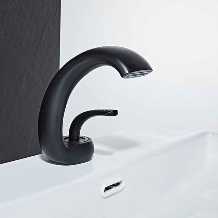 Waterfall Bathroom Sink Mixer Faucet Deck Mount, Mono Wash Basin Single Handle Basin Taps Washroom with Hot and Cold Hose, Monobloc Vessel Water Brass Tap Black White Chrome Brushed