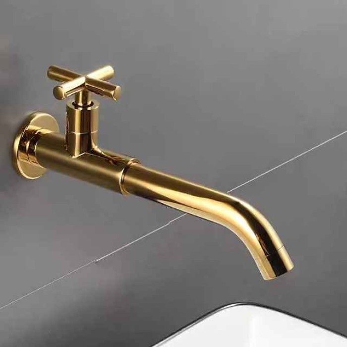 Wall Mounted Bathroom Sink Faucet Cold Only, 360 Swivel Brass Basin Taps, Single Handle One Hole Vessel Tap Washroom