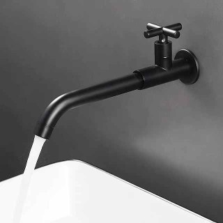 Wall Mounted Bathroom Sink Faucet Cold Water Only, Basin Taps Vintage Brass Single Handles One 3 Hole Washroom Wash Baxin Tap