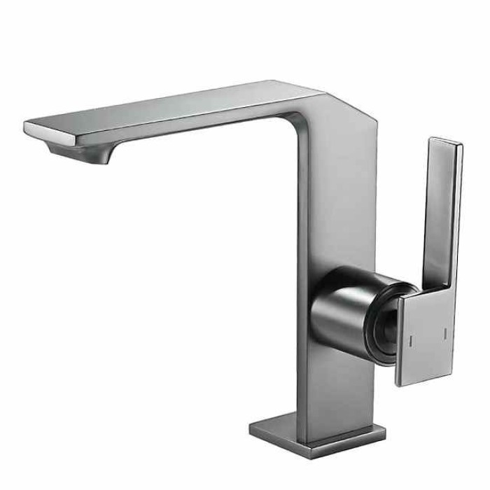 Waterfall Bathroom Sink Mixer Faucet Brass, Single Handle Washroom Basin Taps One Hole Faucets with Hot and Cold Hose, Waterfall Spout Brass Bathroom Tap Chrome Black Gold Grey