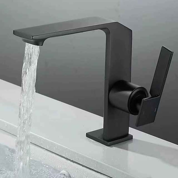 Waterfall Bathroom Sink Mixer Faucet Brass, Single Handle Washroom Basin Taps One Hole Faucets with Hot and Cold Hose, Waterfall Spout Brass Bathroom Tap Chrome Black Gold Grey