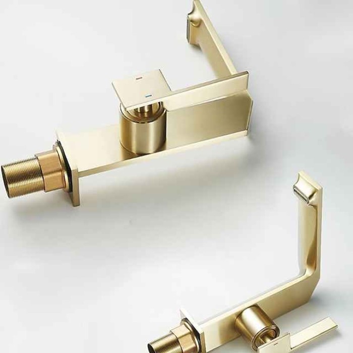 Waterfall Bathroom Sink Mixer Faucet Brass, Single Handle Washroom Basin Taps One Hole Faucets with Hot and Cold Hose, Waterfall Spout Brass Bathroom Tap Chrome Black Gold Grey