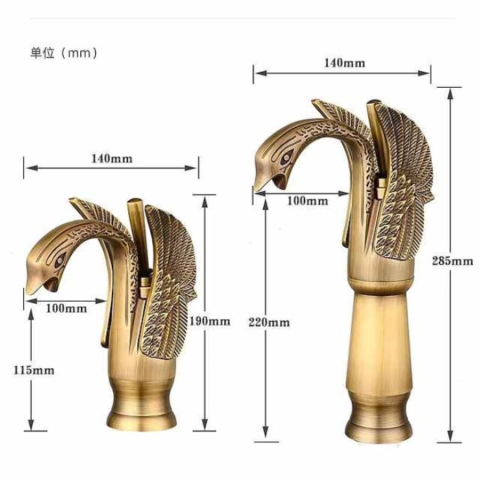 Vintage Bathroom Sink Mixer Faucet Brass Swan Shap, Monobloc Washroom Basin Taps Single Handle One Hole Deck Mounted, Mono Water Vessel Tap Hot and Cold Hose Antique Retro