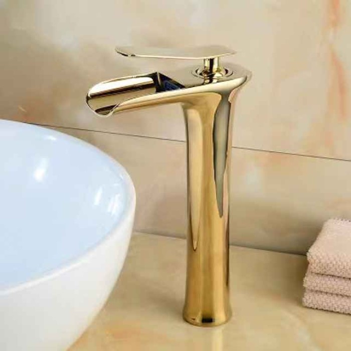 Waterfall Bathroom Sink Mixer Faucet Tall, Mono Wash Basin Single Handle Basin Taps Washroom with Hot and Cold Hose Monobloc Vessel Water Brass Tap Deck Mounted