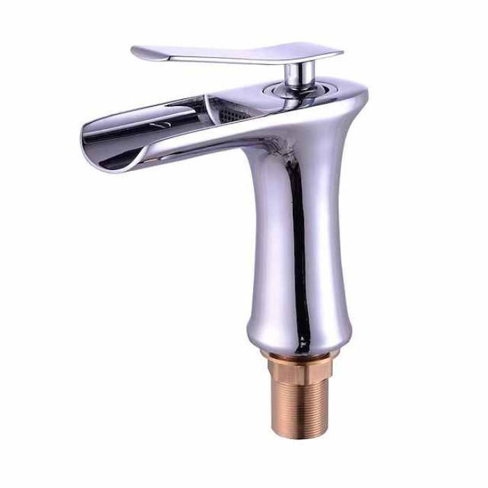 Waterfall Bathroom Sink Mixer Faucet 4.7" Spout, Mono Wash Basin Single Handle Basin Taps Washroom with Hot and Cold Hose, Monobloc Vessel Water Brass Tap Deck Mounted