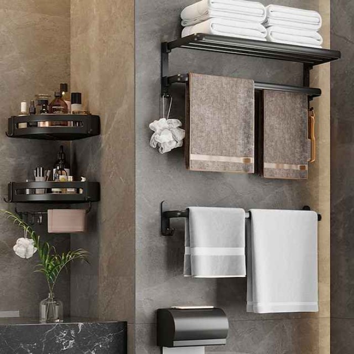 Black Bathroom Towel Rack Black Bathroom Storage Rack Toilet Bathroom Hardware Pendant Set Non Perforated Towel Rack