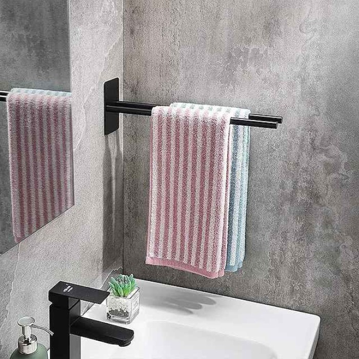 Towel Holder No Drilling Black Matt Stainless Steel Self-Adhesive Towel Holder Square 40 cm Towel Holder Wall Bathroom Hand Towel Holder for Bathroom