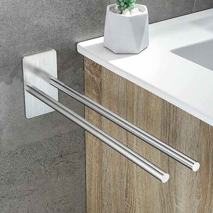 Towel Holder No Drilling Black Matt Stainless Steel Self-Adhesive Towel Holder Square 40 cm Towel Holder Wall Bathroom Hand Towel Holder for Bathroom