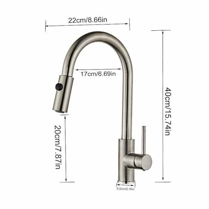 Stainless Steel Kitchen Sink Mixer Faucet with Pull Out Sprayer Grey, 360 Swivel Single Handle High Arc Spring Kitchen Taps Deck Mounted, Single Hole Kitchen Sink Faucet Water Vessel Taps