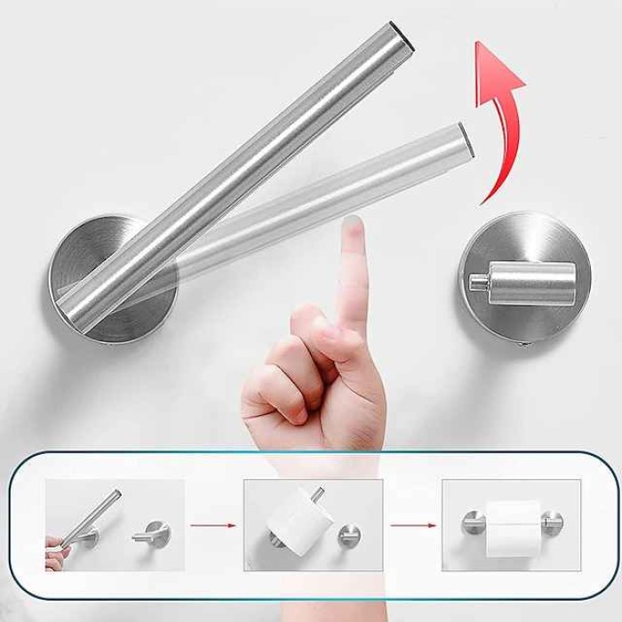 Black Toilet Paper Holder Bathroom Flexible Pivoting Tissue Handle on Wall Mounted, SUS 304 Stainless Steel Adjustable TP Large Mega Roll Holder for Wooden Cabinet Classic Matte