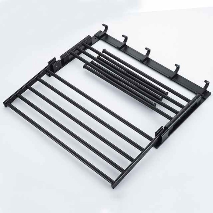 Stainless Steel Towel Rack,Bathroom Towel Rack with Shelf,Foldable Towel Shelf with Movable Hooks Rustproof Towel Storage Wall Mount for Bathroom Lavatory Matte Black