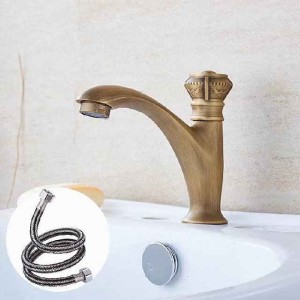 Vintage Bathroom Sink Faucet Cold Water Only, Monobloc Washroom Basin Taps Single Handle One Hole Deck Mounted Retro Antique Style