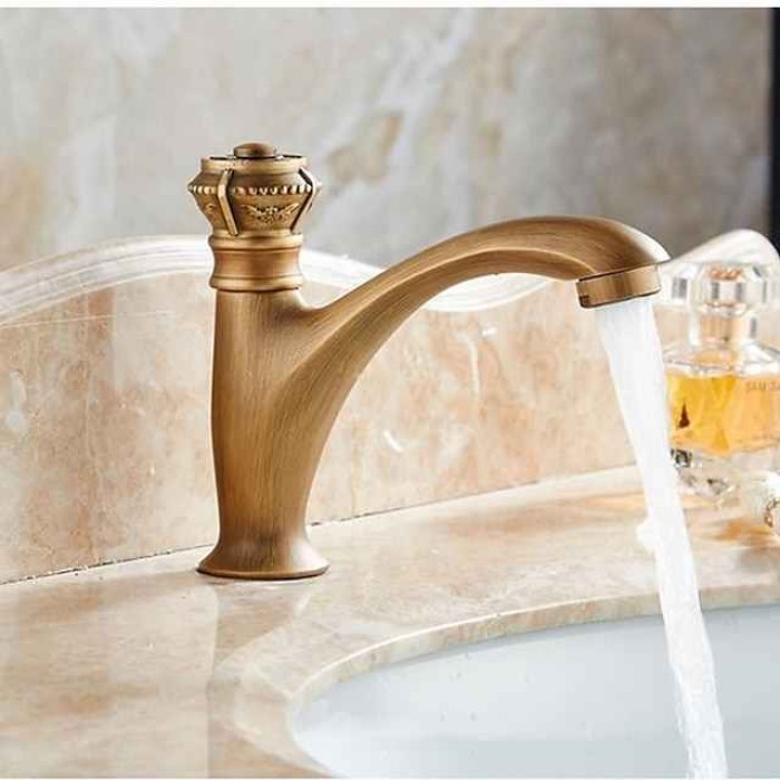 Vintage Bathroom Sink Faucet Cold Water Only, Monobloc Washroom Basin Taps Single Handle One Hole Deck Mounted Retro Antique Style