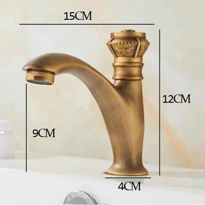 Vintage Bathroom Sink Faucet Cold Water Only, Monobloc Washroom Basin Taps Single Handle One Hole Deck Mounted Retro Antique Style