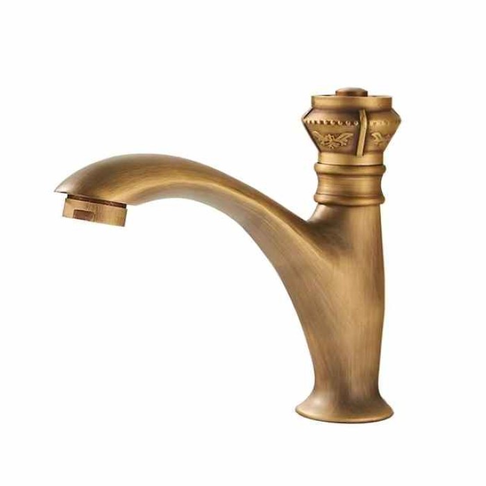 Vintage Bathroom Sink Faucet Cold Water Only, Monobloc Washroom Basin Taps Single Handle One Hole Deck Mounted Retro Antique Style