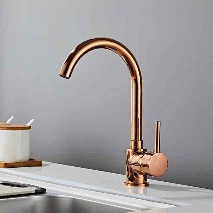 Kitchen Sink Mixer Faucet 360 Swivel, Single Handle Kitchen Taps Deck Mounted, One Hole Brass Kitchen Sink Faucet Water Vessel Taps with Hot Cold Hose Chrome Black Rose Golden