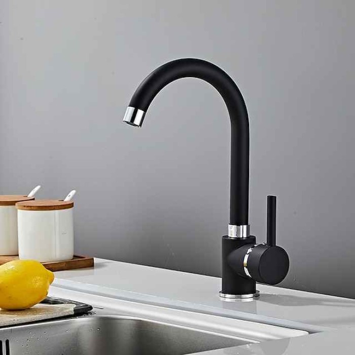 Kitchen Sink Mixer Faucet 360 Swivel, Single Handle Kitchen Taps Deck Mounted, One Hole Brass Kitchen Sink Faucet Water Vessel Taps with Hot Cold Hose Chrome Black Rose Golden