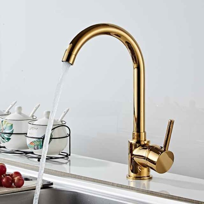 Kitchen Sink Mixer Faucet 360 Swivel, Single Handle Kitchen Taps Deck Mounted, One Hole Brass Kitchen Sink Faucet Water Vessel Taps with Hot Cold Hose Chrome Black Rose Golden