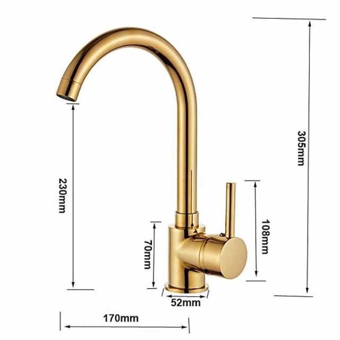 Kitchen Sink Mixer Faucet 360 Swivel, Single Handle Kitchen Taps Deck Mounted, One Hole Brass Kitchen Sink Faucet Water Vessel Taps with Hot Cold Hose Chrome Black Rose Golden